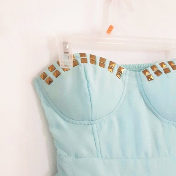 Studded Mint Blue Peplum Top with studs - Picture 3 of 5